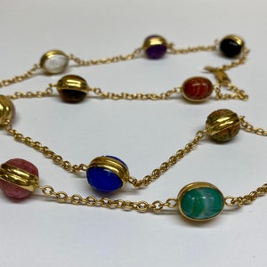 14K Yellow Gold Chain And Multi Color Stone Station 24" Necklace image 3