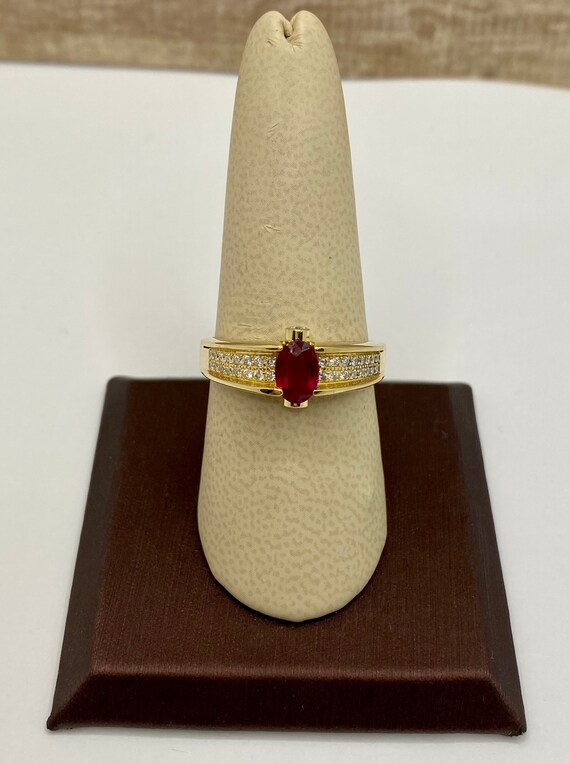 18K Solid Yellow Gold Diamond And Ruby Ring!!!! S… - image 3
