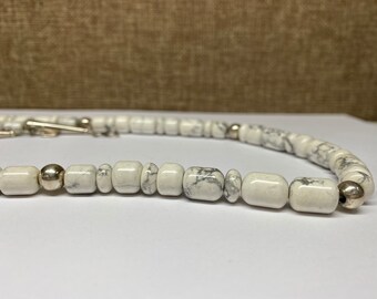 Vintage Handmade Native American  Sterling Silver White Buffalo Turquoise Bead Necklace.