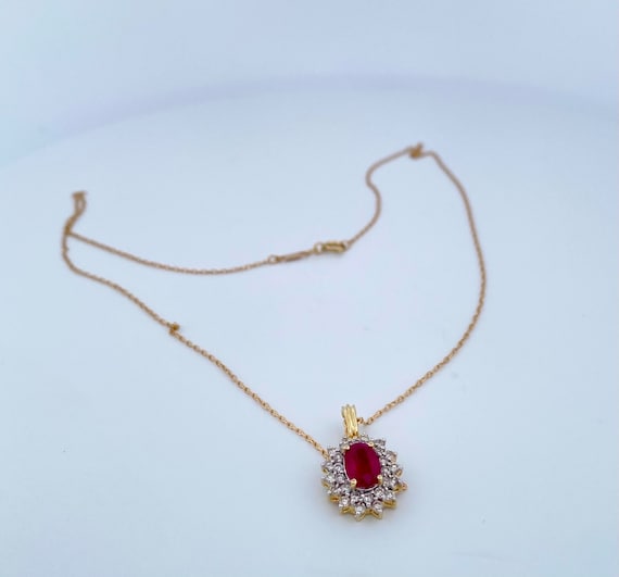 Elegant 14K Yellow Gold Ruby And diamond Pendant … - image 3