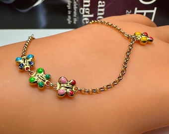14K Gelbgold Emaille Schmetterling Baby Armband - Italien