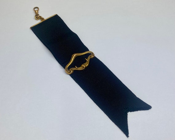 Antique Victorian 14k Yellow Gold and Black Ribbon Pocket