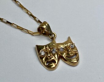 10k Solid Yellow Gold And White Cz Eyes Comedy Tragedy Pendant/Charm !!!!!!