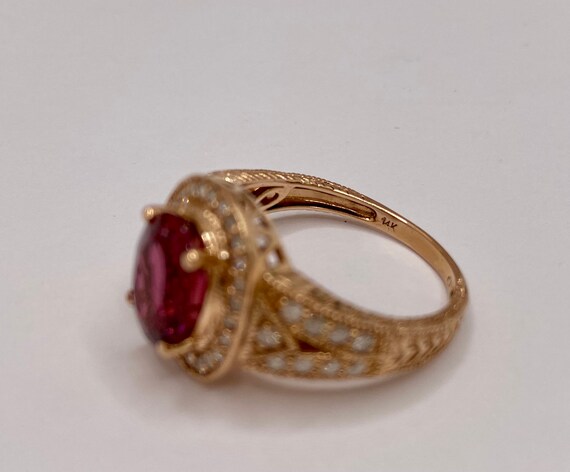 14K Rose Gold Ruby Diamond Halo Ring, Size 8.25 - image 6