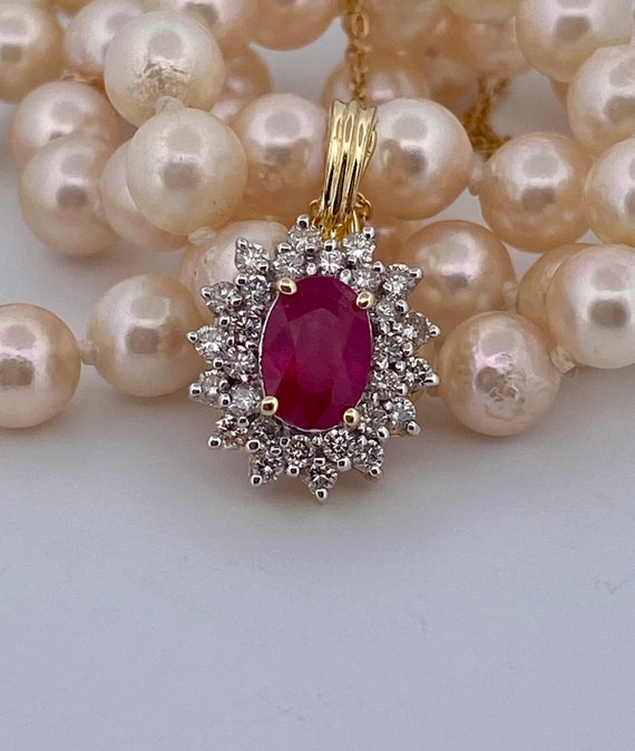 Elegant 14K Yellow Gold Ruby And diamond Pendant … - image 5