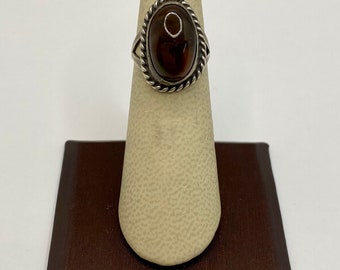 ¡Anillo de plata de ley vintage con gran ágata de fuego marrón!