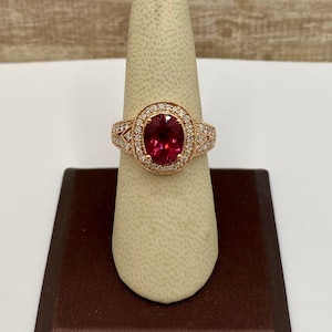 Beautiful 14K Solid Rose Gold Ruby And Diamond Halo Ring!!!