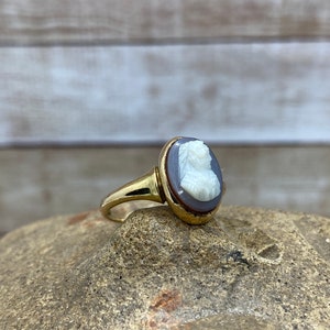 Antiker 14K Massiv Gelbgold Achat Kamee Ring !!!! Größe 5