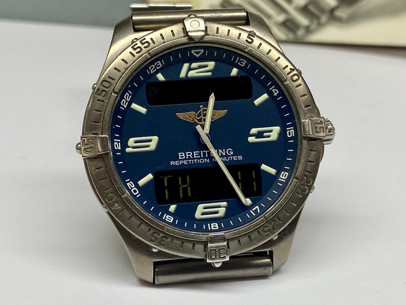 Vintage Breitling Aerospace Ref. E65062 Titanium Quartz Navy Blue Dial Watch image 6