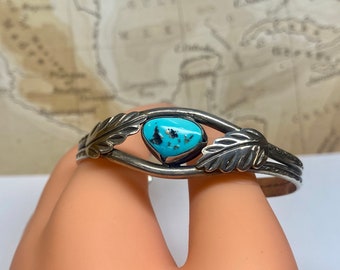 Vintage Sterling Silber & Natürliche Blaue Türkis Manschette Frauen Armband !!!!