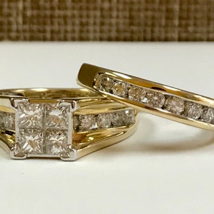 14K IKS Yellow Solid Gold Diamond Ring Set!!!! Size 7