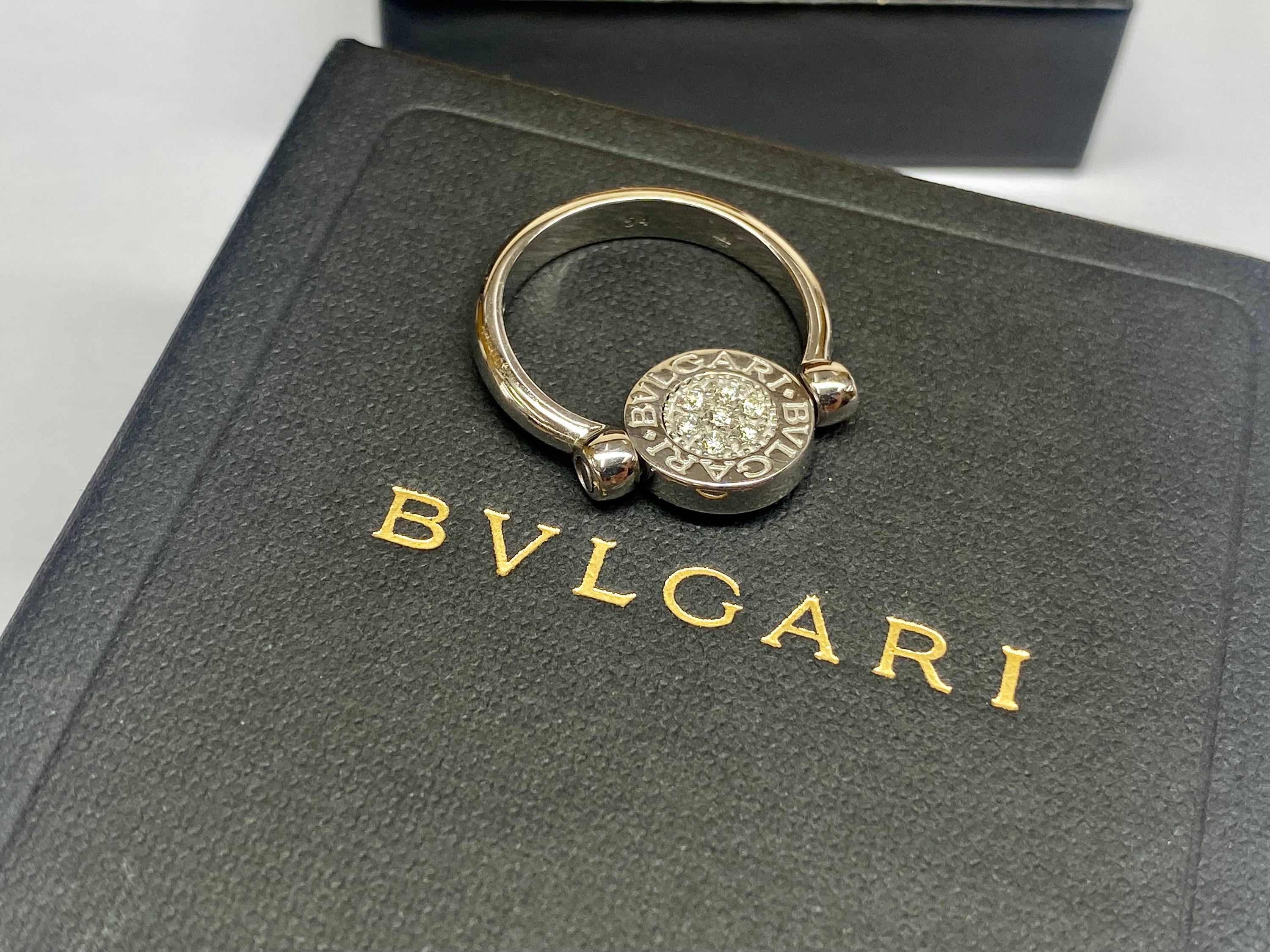 BVLGARI 18K White Gold Pave Diamond and Black Onyx Rotating