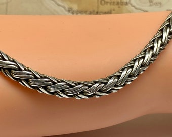 Vintage 925 Solid Sterling Silver 6.5mm Wheat Chain  Necklace With Box Clasp!!! Free US Shipping!!!