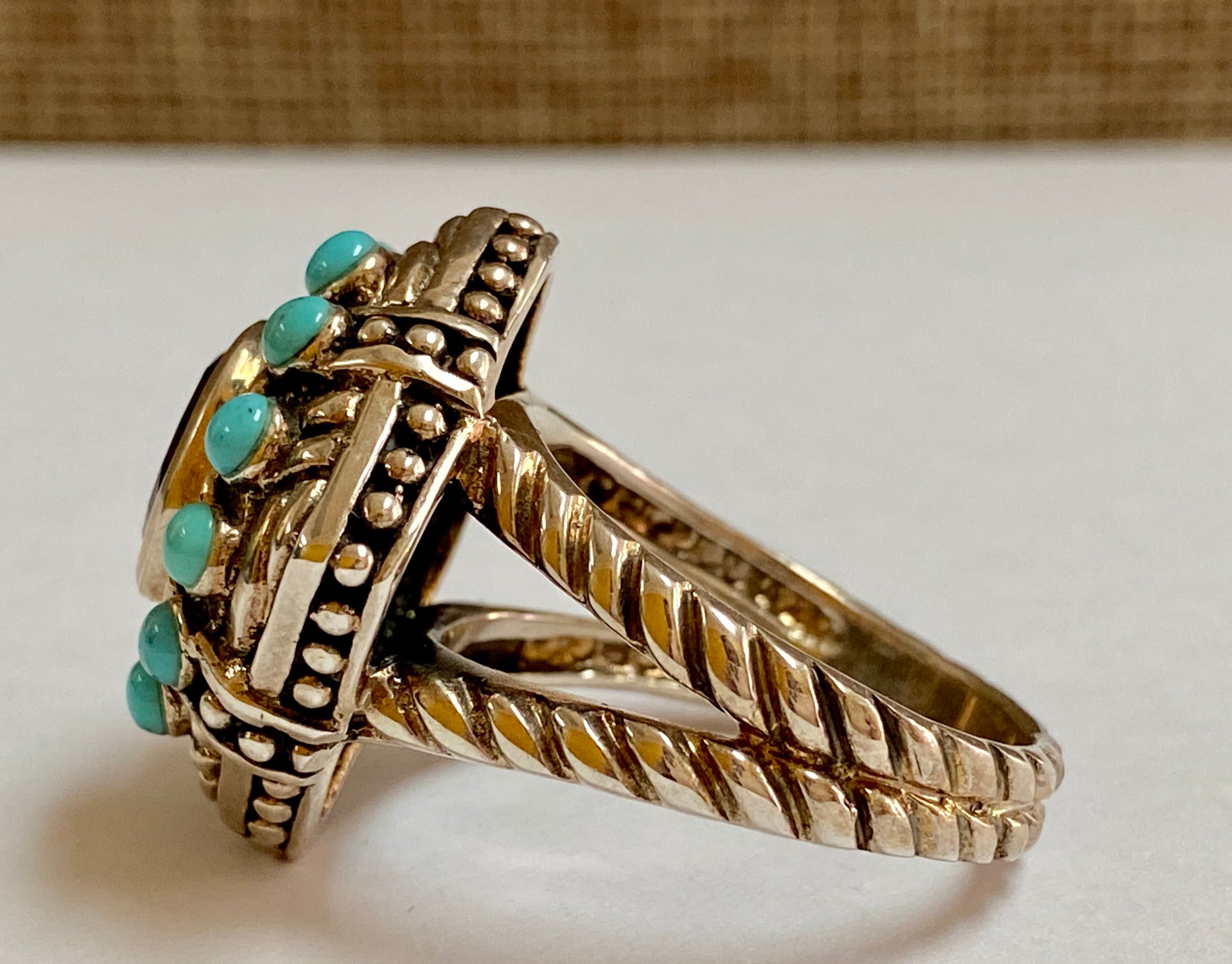 Solid 925 Sterling Silver Men's Ring With Turquoise Stone - Size 11, Made In Thailand - View #2