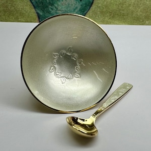 Vintage Signed VB  Volmer Bahner  Yellow Toned STERLING DENMARK White Enameled  Small Salt Cellar Bowl