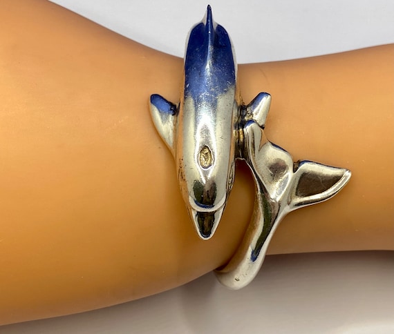 Heavy Detailed Solid  Sterling Silver Dolphin Cuf… - image 4