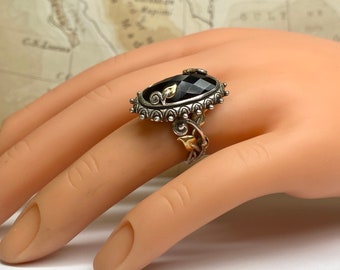 Vintage Barbara Bixby Onyx Ring: 18K & Sterling Silver Statement Ring