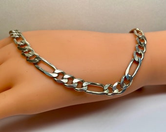 Italy Heavy Solid 925 Sterling Silver 8.5mm Wide Figaro Link 18&quot; Long Chain Necklace!!