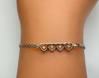 Vintage 14K White Gold Heart CZ Anklet