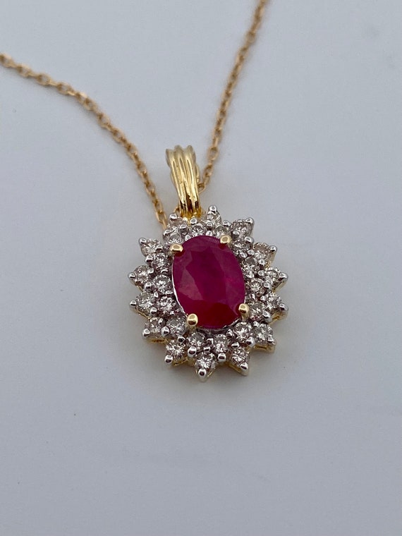 Elegant 14K Yellow Gold Ruby And diamond Pendant … - image 4