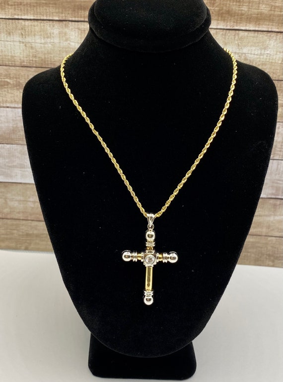 14K White  And Yellow Gold Two Tone Diamond Cross… - image 3