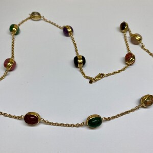 14K Yellow Gold Chain And Multi Color Stone Station 24" Necklace image 5