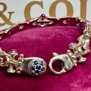 Vintage Italian 14K Gold Ruby Sapphire Link Bracelet – Designer Cabochon Gemstones