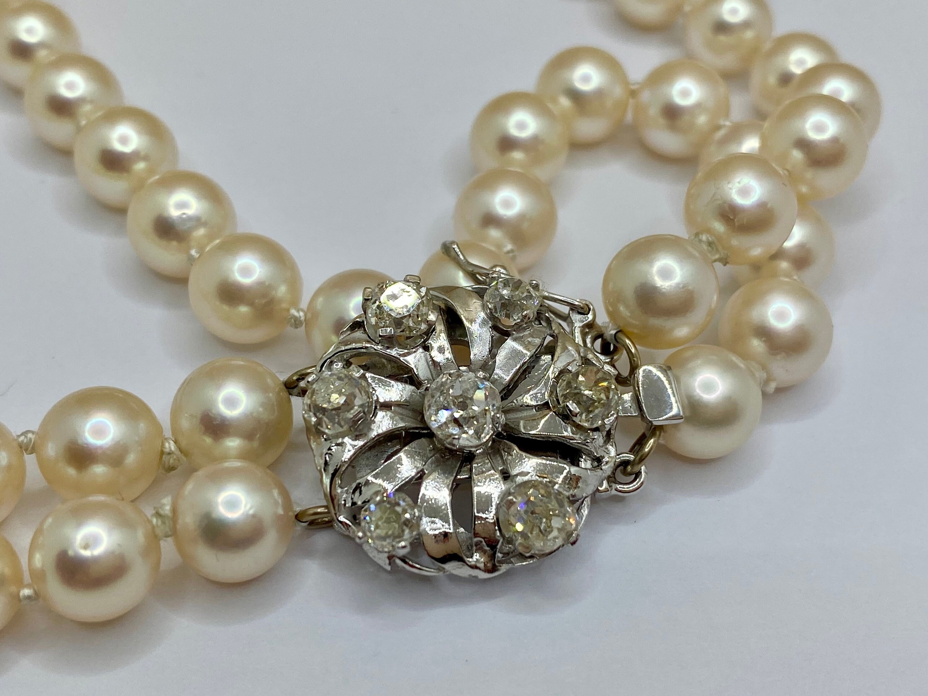 Vintage Lustrous Double-strand 7.5mm Round Pearl Necklace