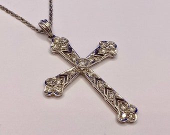 Beautiful 14k White Solid Gold And Diamond Cross Pendant!!!