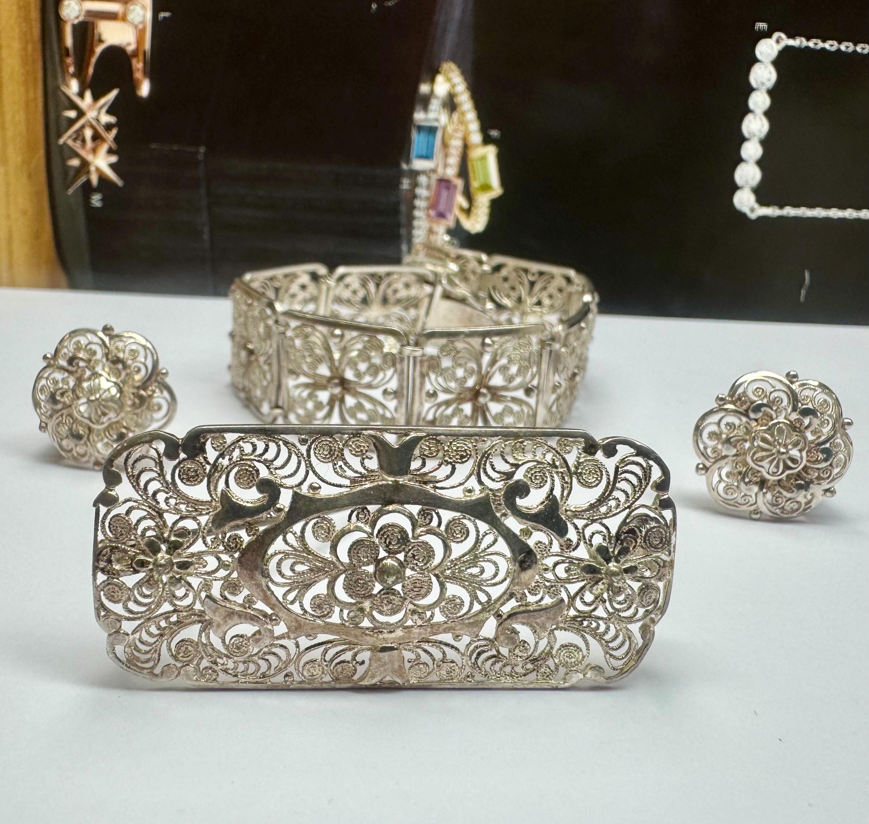 Vintage BIRKS Sterling Silver Floral Filigree Jewelry Set