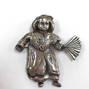 Vintage Brookraft Sterling Silver Asian Women Holding Folding Fan  Brooch/Pin!!!  Free US Shipping!!!