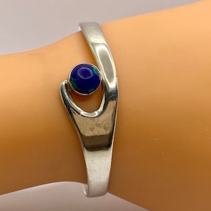 Vintage Mexico TH-177 Taxco  925 Sterling Silver  Lapis Lazuli  Cuff Bracelet