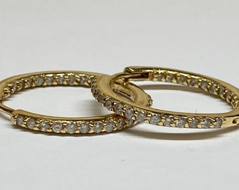 Beautiful 14K Yellow Gold  Diamonds Inside And Out Hoop Earring Set!!