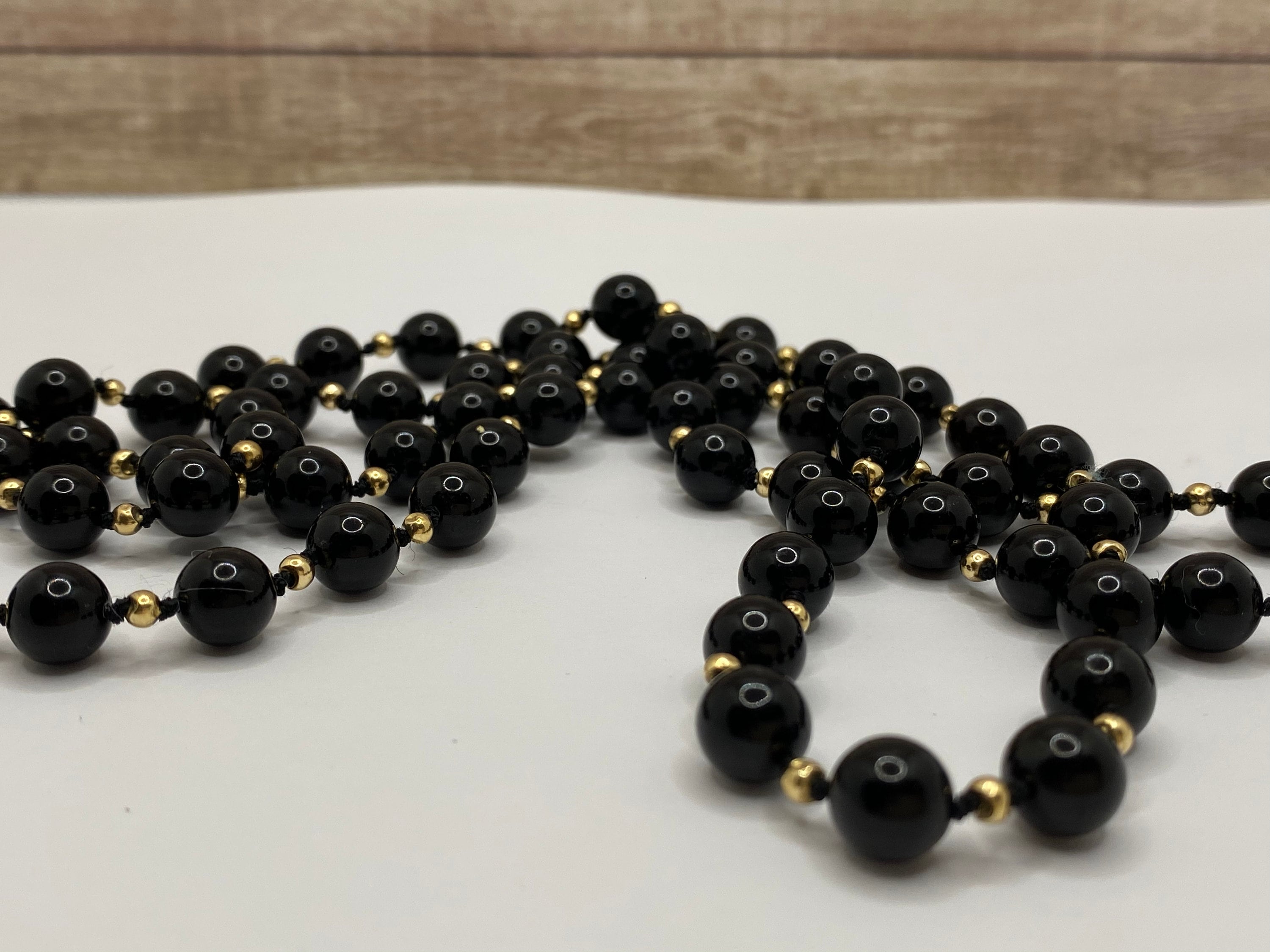 ハンドメイド 14K イエローゴールド ブラックオニキス ビーズ 