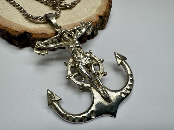 Sterling Silver Anchor Cross Pendant Necklace: It… - image 2
