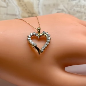 10K Yellow Solid Gold And Diamond Heart Pendant Necklace!!!!!