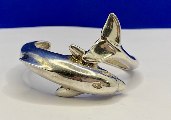 Heavy Detailed Solid  Sterling Silver Dolphin Cuf… - image 5