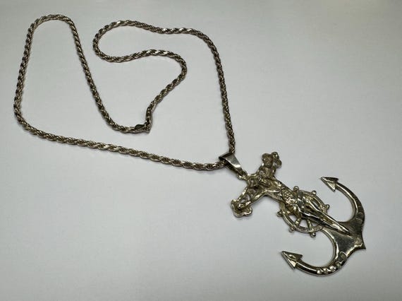 Sterling Silver Anchor Cross Pendant Necklace: It… - image 3
