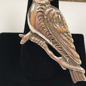 Vintage México plata plata pájaro broche / pin con verde ojo turquesa!!!