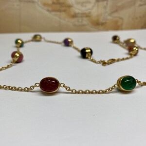 14K Yellow Gold Chain And Multi Color Stone Station 24" Necklace image 6