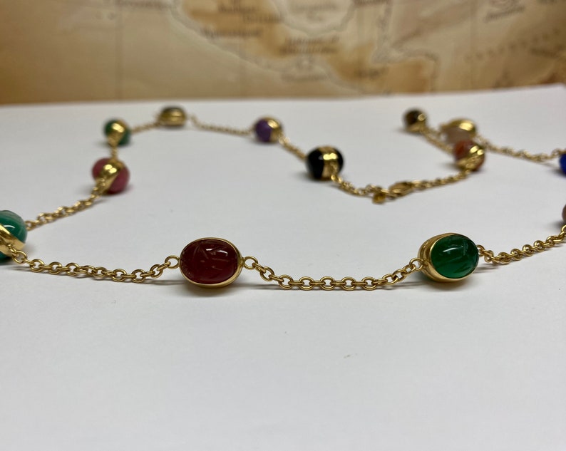 14K Yellow Gold Chain And Multi Color Stone Station 24" Necklace image 6