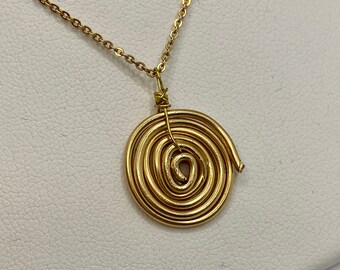 Vintage Yellow Gold Filled 925 Sterling Silver Necklace With Spiral Pendant !!!