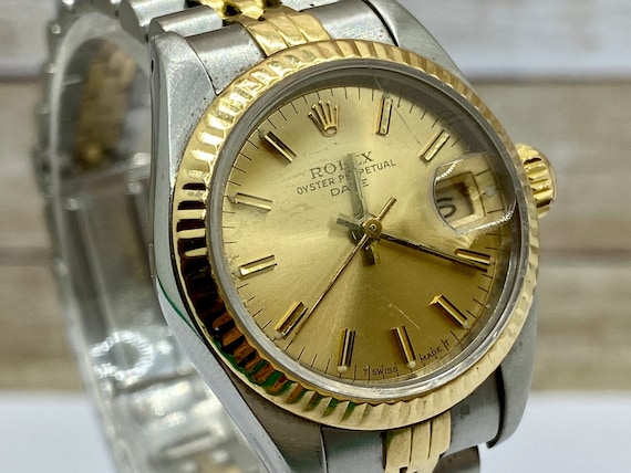 Rolex Datejust Two Tone Yellow Gold Stainless Steel Fluted Bezel Jubilee Band Watch 69173 REF. Etsy Mexico