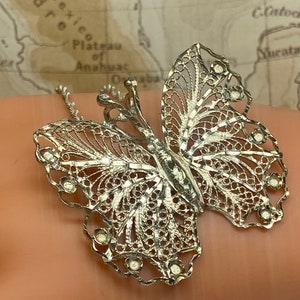 Signed Sterling Silver Filigree Butterfly Pendant Necklace