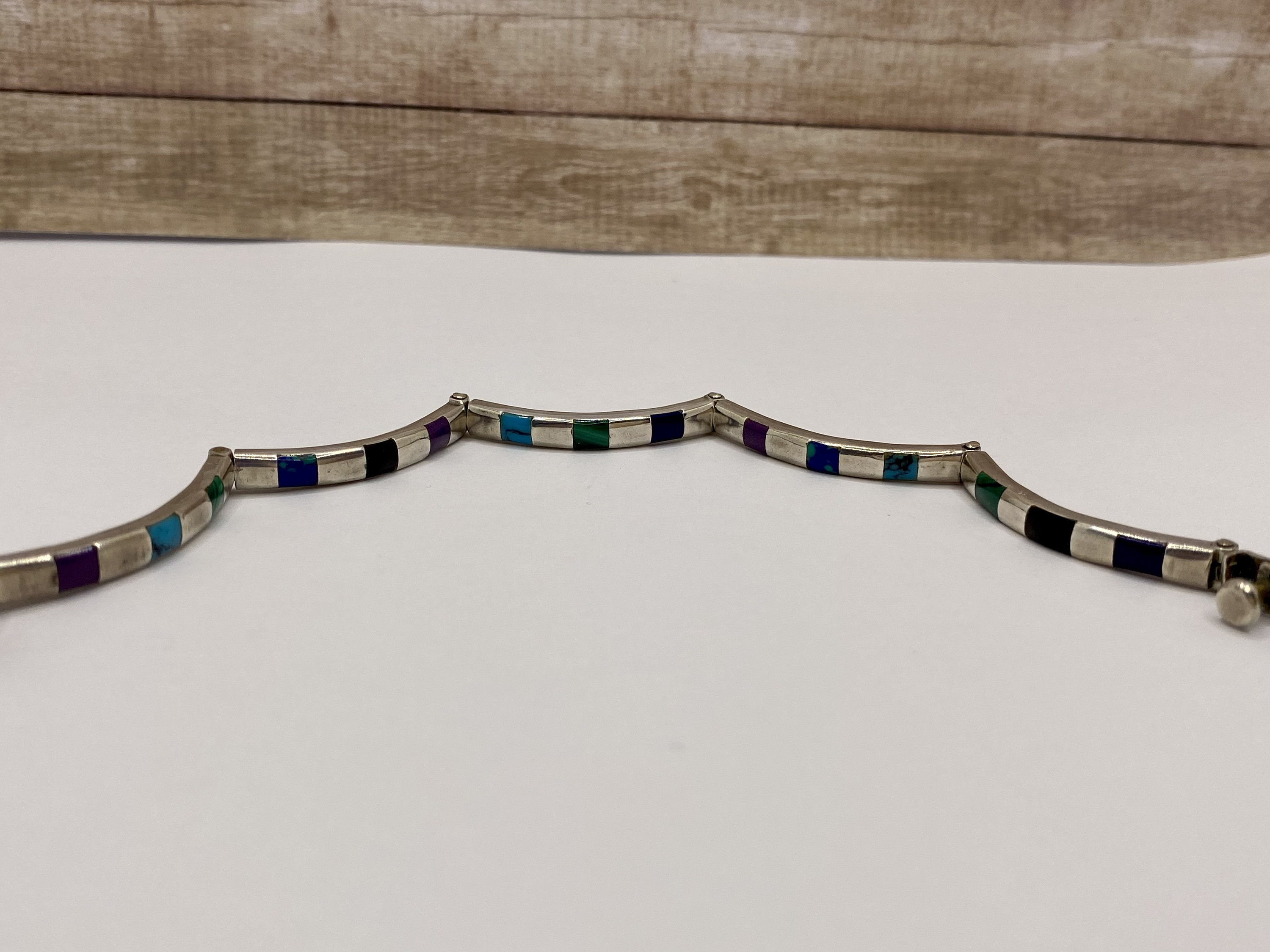 Vintage Mexico 950 Silver TR. 196 Inlay Multi Color Stone