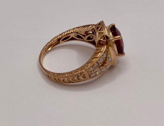 14K Rose Gold Ruby Diamond Halo Ring, Size 8.25 - image 8