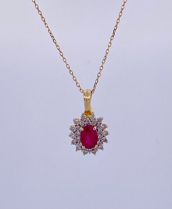 Elegant 14K Yellow Gold Ruby And diamond Pendant … - image 2