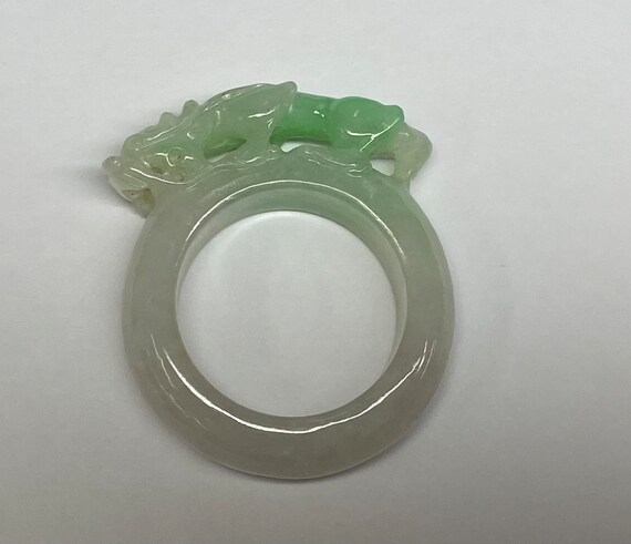Hand Carved Jadeite Jade Dragon Ring - Size 8 1/2 - image 4