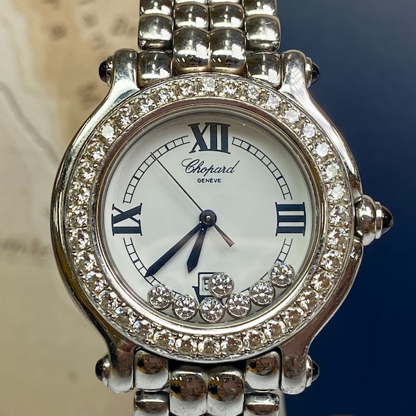 Chopard Happy Sport 32mm Diamond Bezel  Stainless Steel &  And Seven Floating Diamond Women Wrist Watch