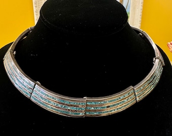 アクセサリー 60s Vintage Mexican Silver Necklace 1960s Taxco Mexican Sterling Silver Turquoise Cleopatra Collar